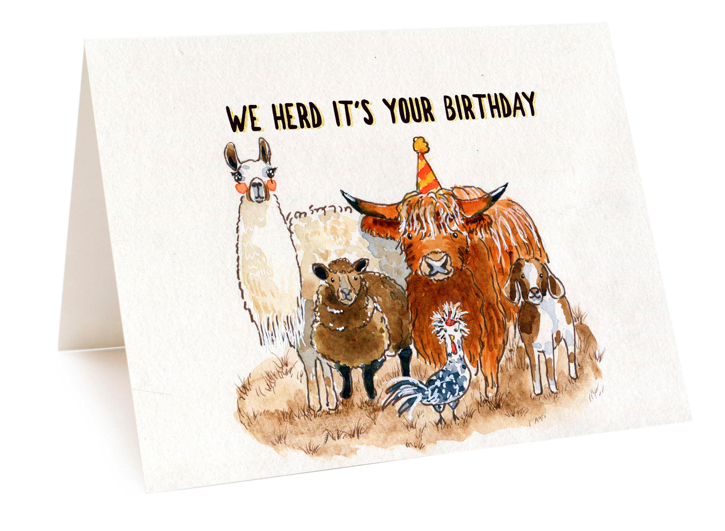 Farm Animal Birthday Card Funny - Woodland Llama Alpaca Sheep Chicken Goat Cow