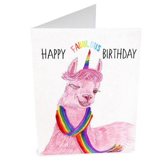 Absolute Fabulous Sassy Llama Birthday Cards For Him, Rainbow Unicorn Alpaca Bday Card For Her, LGBT Gay Pride Funny Birthday Cards Of Love
