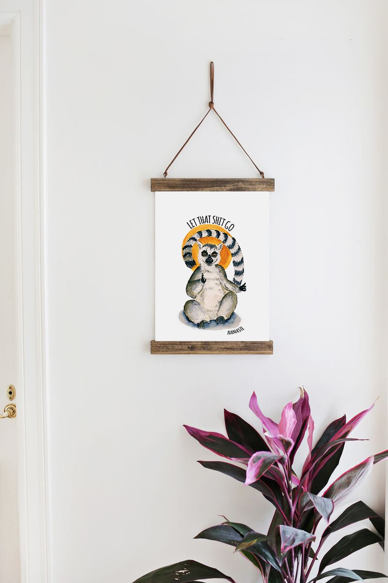 Let That Shit Go, Meditation Lemur Zen Art Print Funny Wall Decor