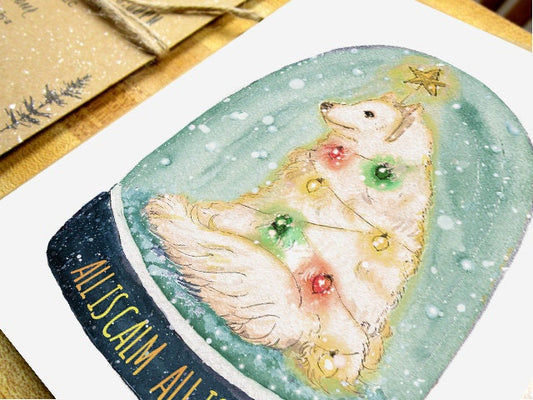 Samoyed Dog Christmas Card, Snow Globe Christmas Card, Silend Night White Christmas, Holidays Card, Merry Christmas Dog Card