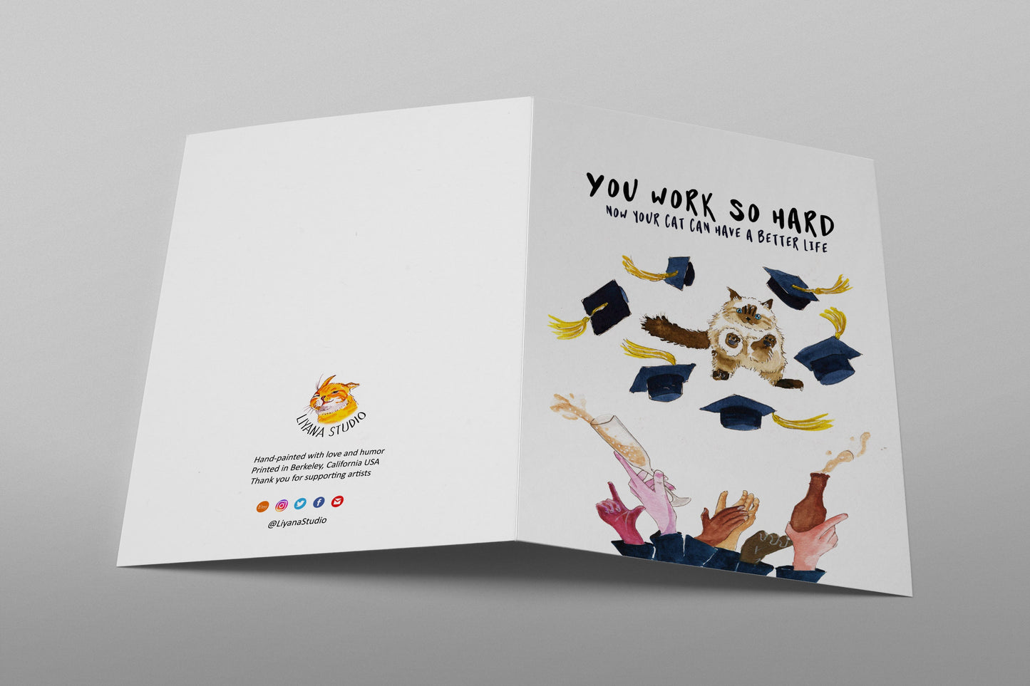 You Work So Hard Funny Graduation Cards From The Cat, Funny Cat Lover Grad Cards Congratulations, Class Of 2020 Gift