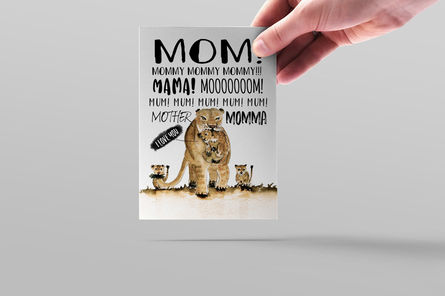 Funny Lion Mom Card, I Love You Mum, Funny Mom Card From Baby Lions, Funny Mother's Day Card, Mom Birthday Card, Mom Love You Card For Wife