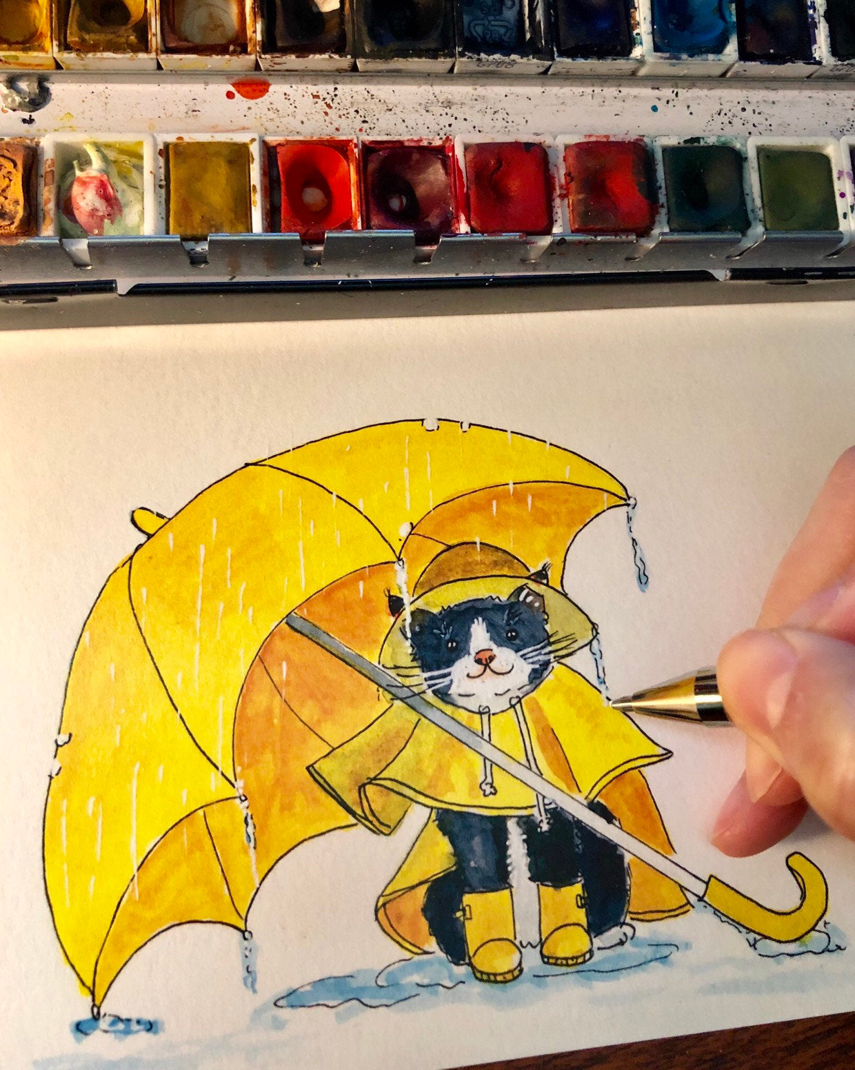 Thinking Of You Cards For Friend - Tuxedo Cat With Umbrella