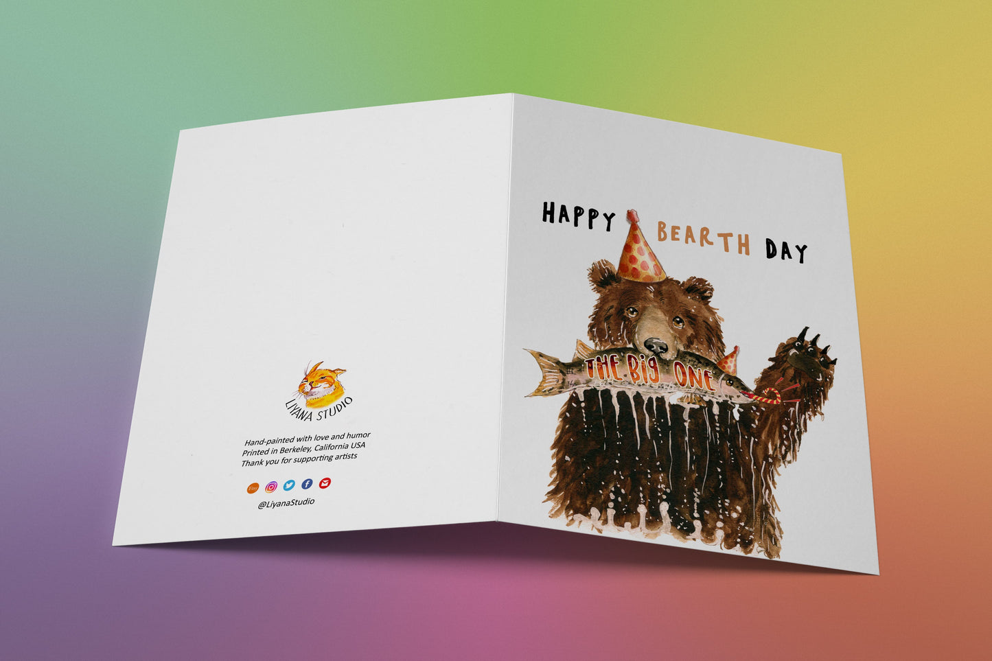 Happy Birthday Card - Grizzly Bear Fishing The Big One
