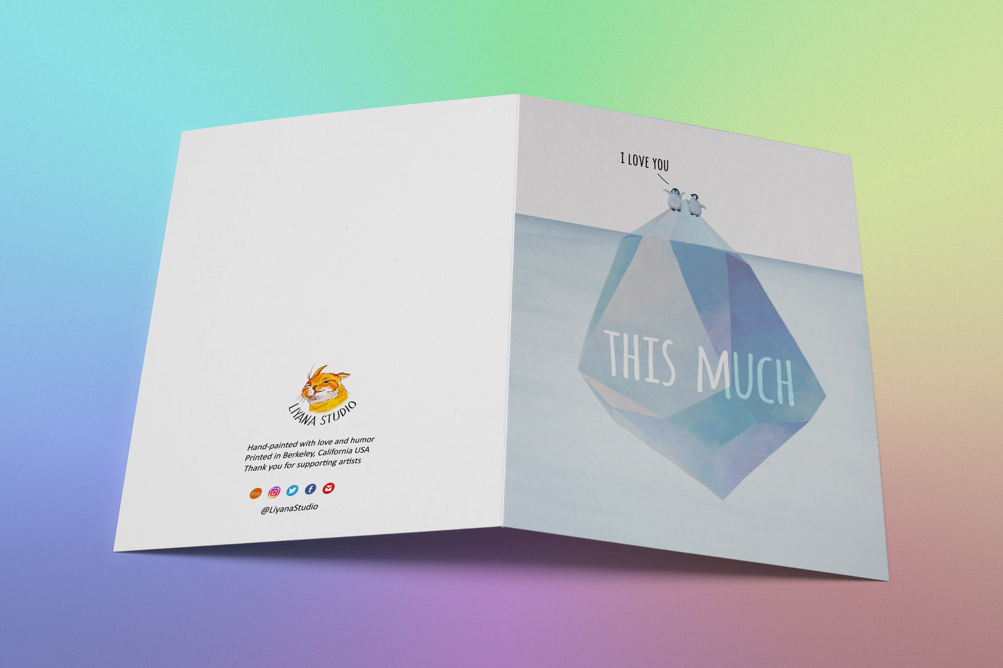 Happy Anniversary Card For Him - I Love You This Much Like Iceberg Penguins Love Cards - Cute Penguin Valentines Day Card