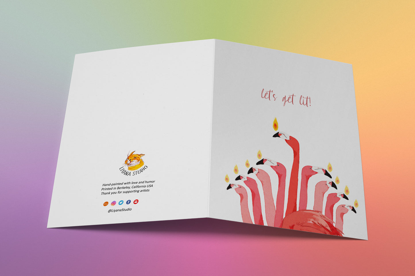 Funny Flamingos Hanukkah Card - Let's Get Lit