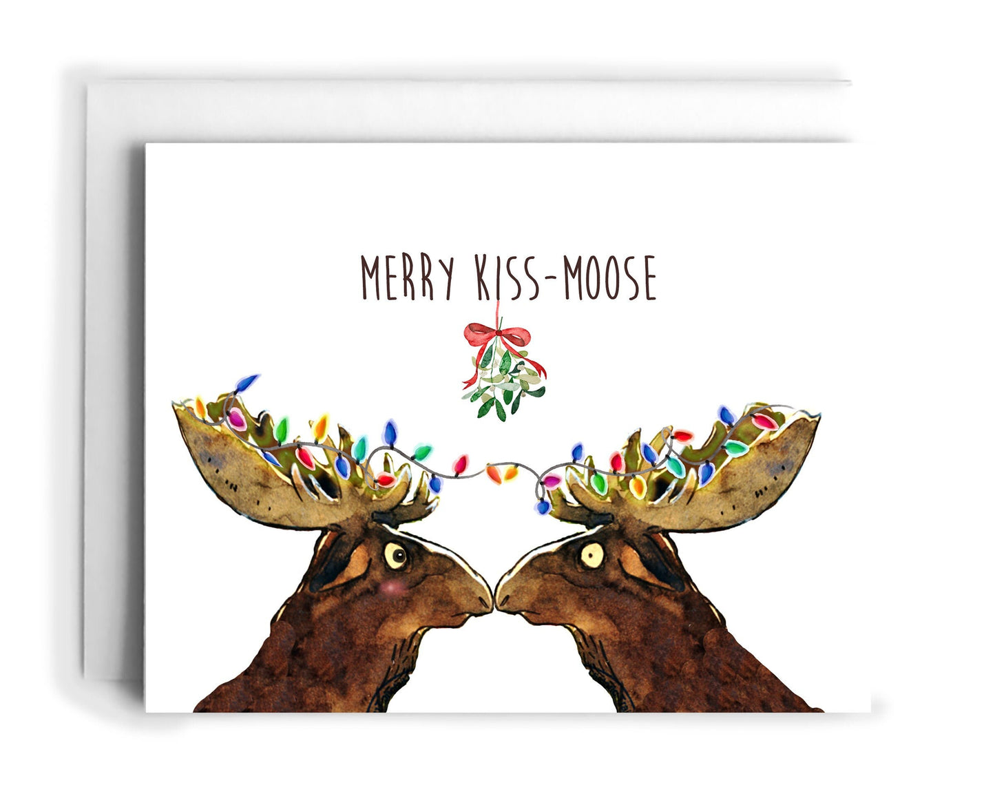 Funny Christmas Card For Boyfriend - Merry Kiss Moose Under Mistletoe