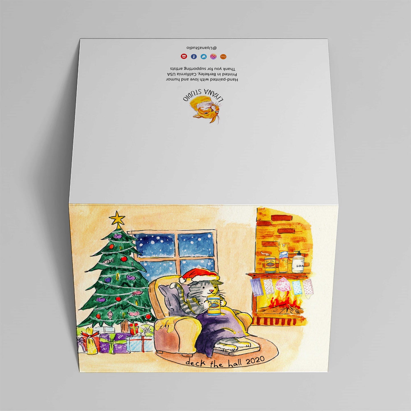 Quarantine Christmas Card Funny - Deck The Halls Cat Christmas Cards