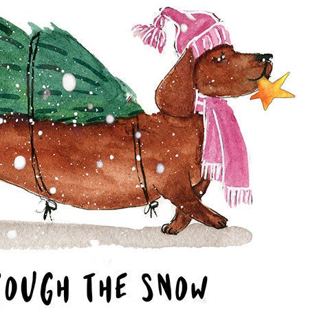 Dachshund Christmas Card - Dashing Through The Snow Gifts For Dog Lovers