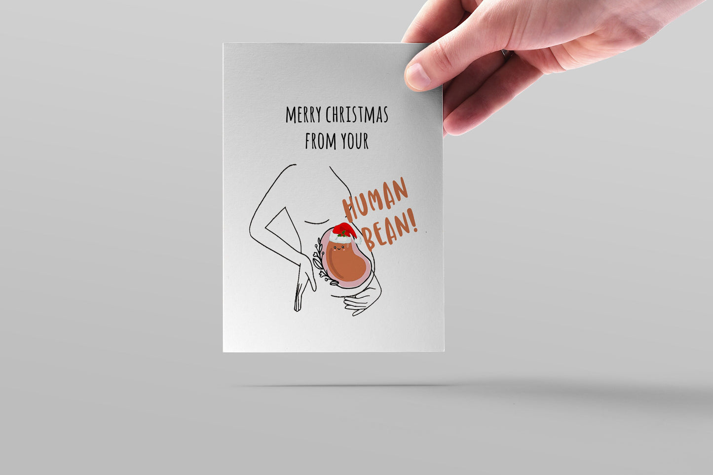 Pregnant Mom Christmas Card - Merry Xmas From Baby Human Bean