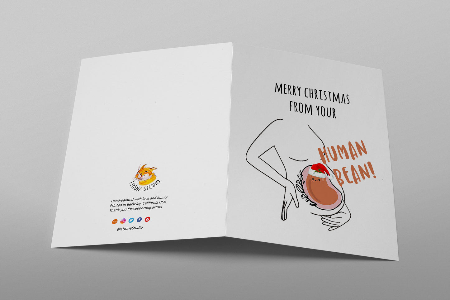 Pregnant Mom Christmas Card - Merry Xmas From Baby Human Bean
