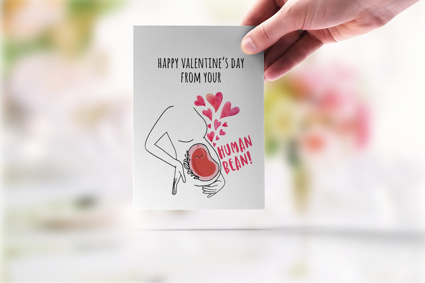 Pregnant Mom To Be Valentines Card For Husband - Expecting Dad Valentines Day Gift From Wife - Lil Human Bean Baby Cards