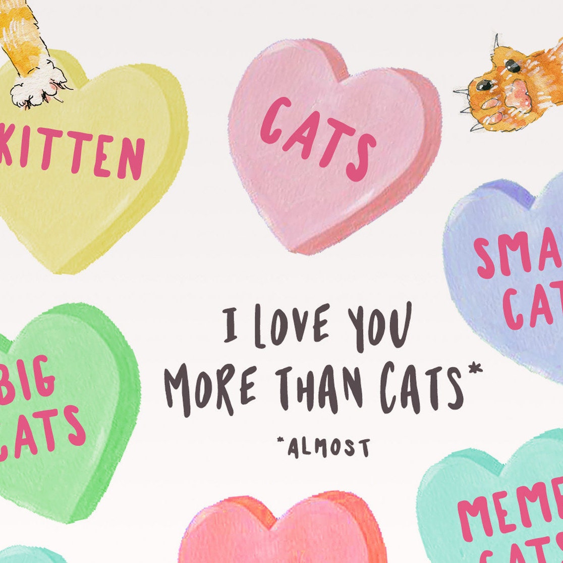 Heart Candy Cat Valentines Card For Boyfriend - I Love You More Than Cats - Orange Cat Lover Gift From Girlfriend
