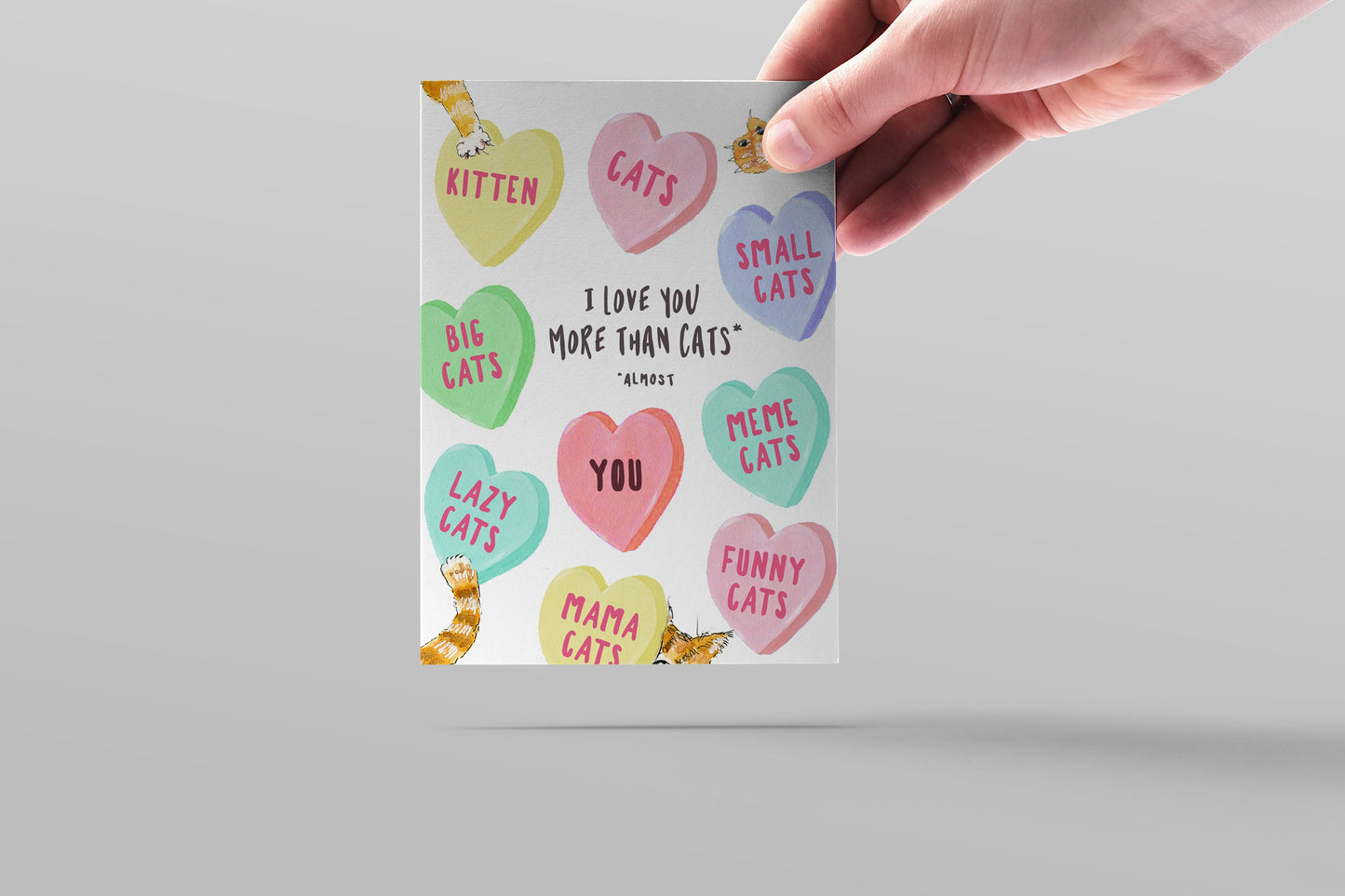 Heart Candy Cat Valentines Card For Boyfriend - I Love You More Than Cats - Orange Cat Lover Gift From Girlfriend