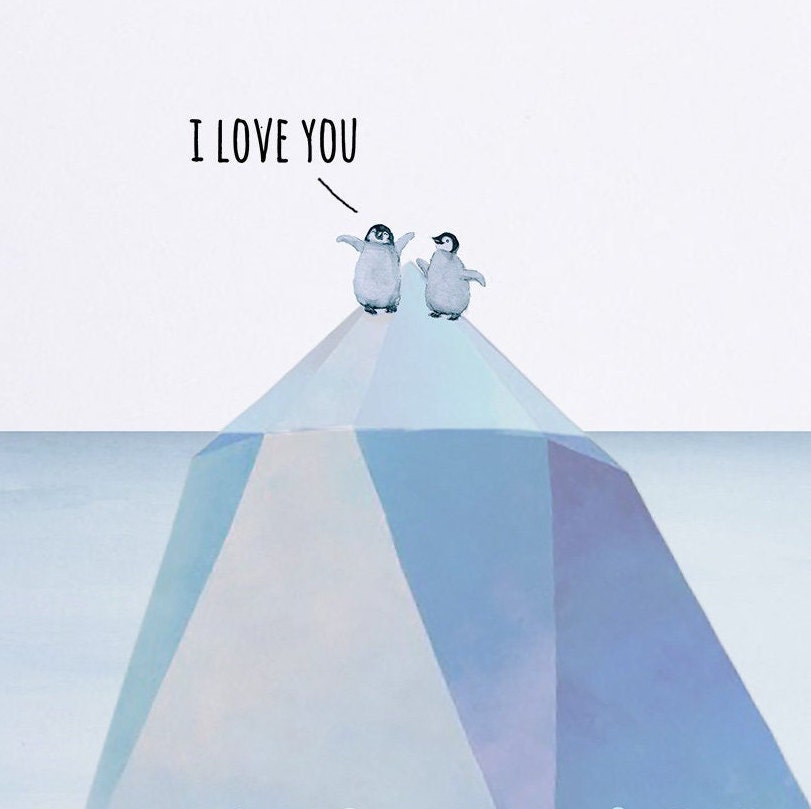 Happy Anniversary Card For Him - I Love You This Much Like Iceberg Penguins Love Cards - Cute Penguin Valentines Day Card