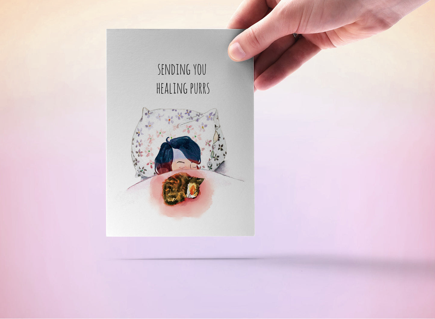 Kitty Cat Get Well Card For Her - Affirmation Cards For Friends - Sending You Healing Purr