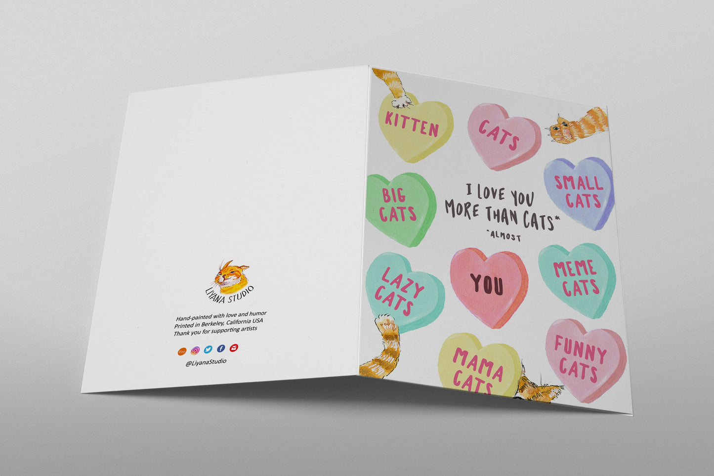 Heart Candy Cat Valentines Card For Boyfriend - I Love You More Than Cats - Orange Cat Lover Gift From Girlfriend