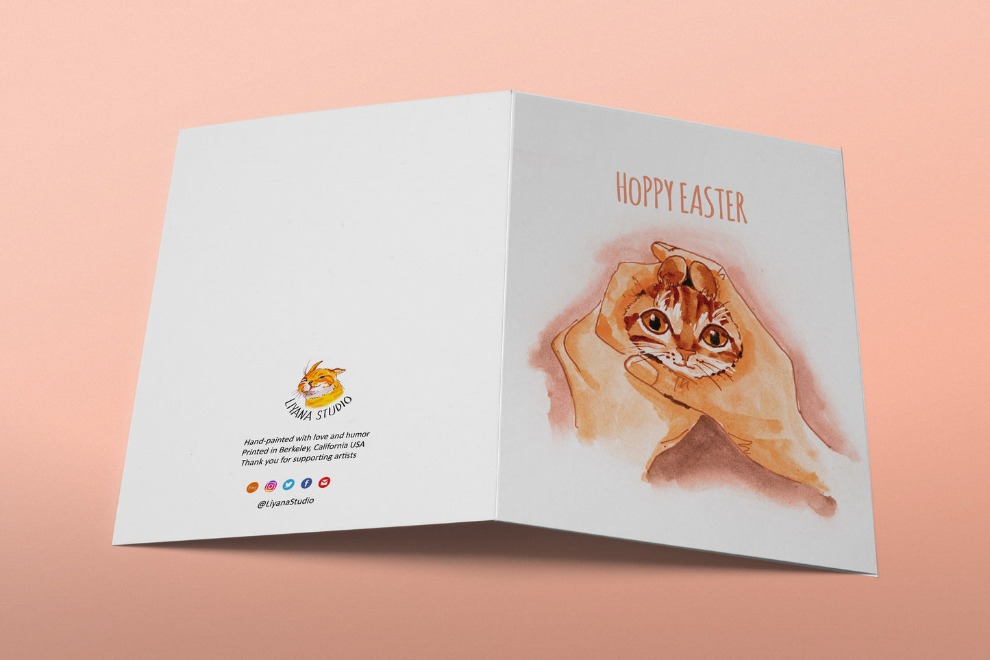Funny Bunny Ears Cat Easter Cards - Hoppy Easter Cards Pack For Cats Lover - Watercolor Spring Greeting Card Set For friends