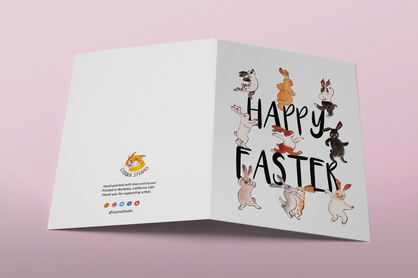 Bunny Dance Funny Easter Card Set - Happy Easter Cards Pack For Kids - Watercolor Spring Greeting Cards For Friends