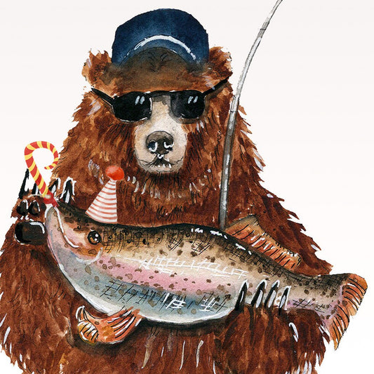 Fishing Bear Birthday Cards Funny - Reel Big Fish Dad Birthday Card For Men