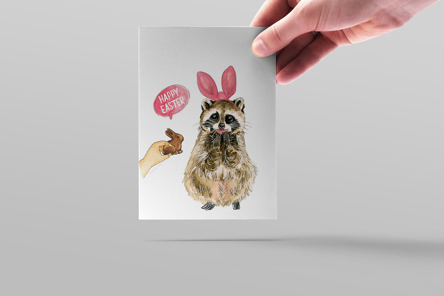 Raccoon Funny Easter Card Set - Chocolate Bunny Gift