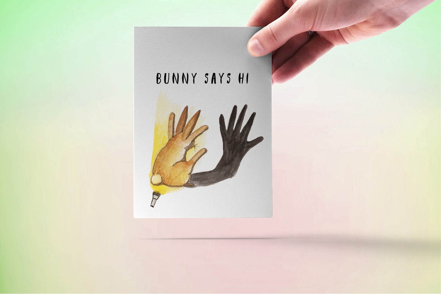 Rabbit Friendship Cards - Shadow Puppet Bunny Says Hi - Funny Easter Card Pack
