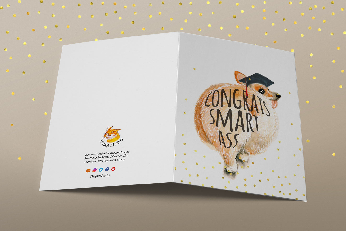 Corgi Dog Graduation Cards Funny - Congrats Smart Ass Corgi Butt - Confetti Congratulations Card For Son