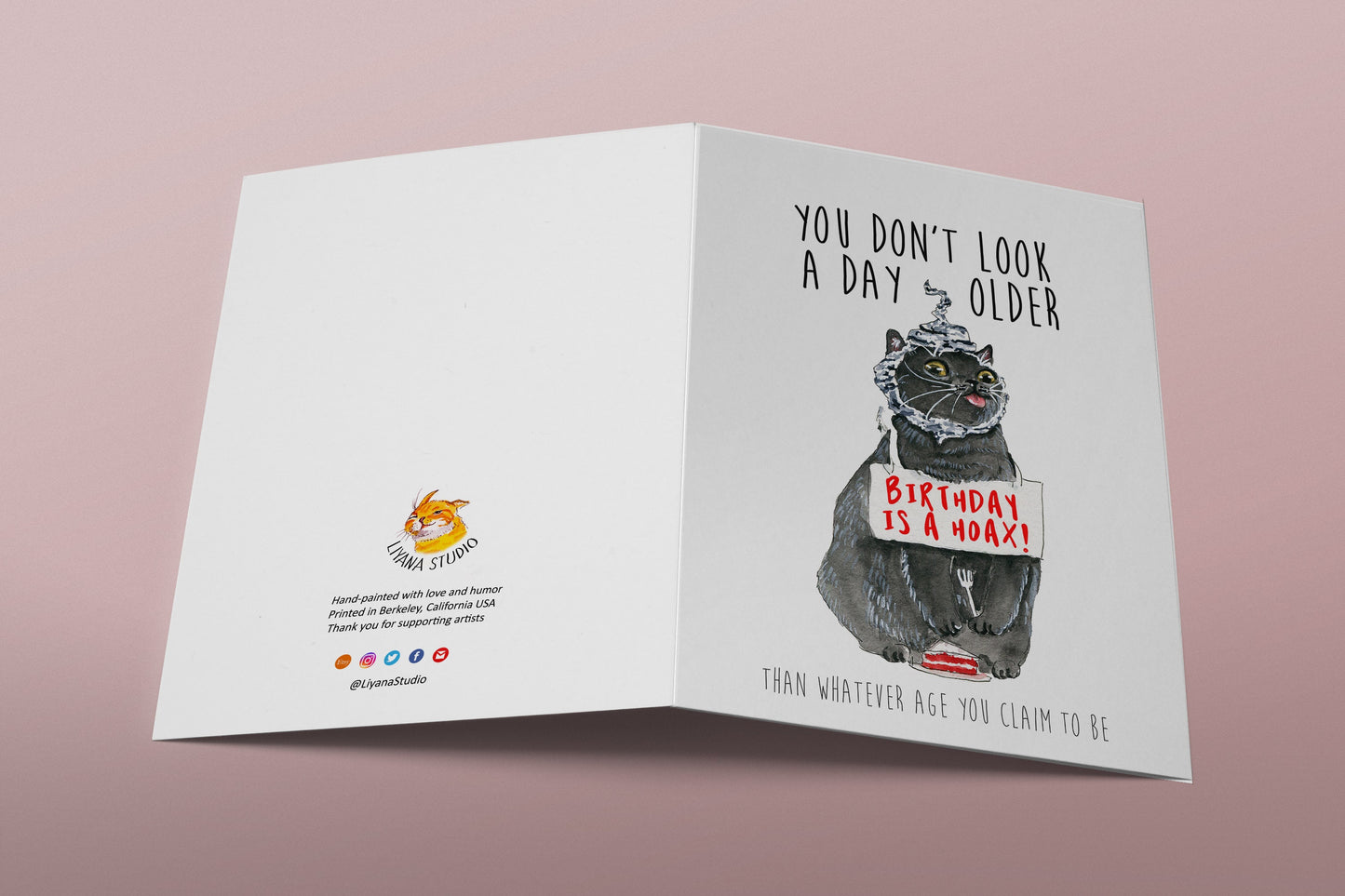 Hoax Cat Birthday Cards Funny - Conspiracy Theories Grey Cats Customized Birthday Card For Friends