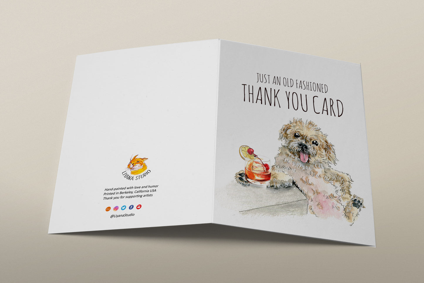Funny Thank You Cards From Dog - Bourbon Old Fashioned Cocktail Gifts - Bichon Frise Dogs Lover