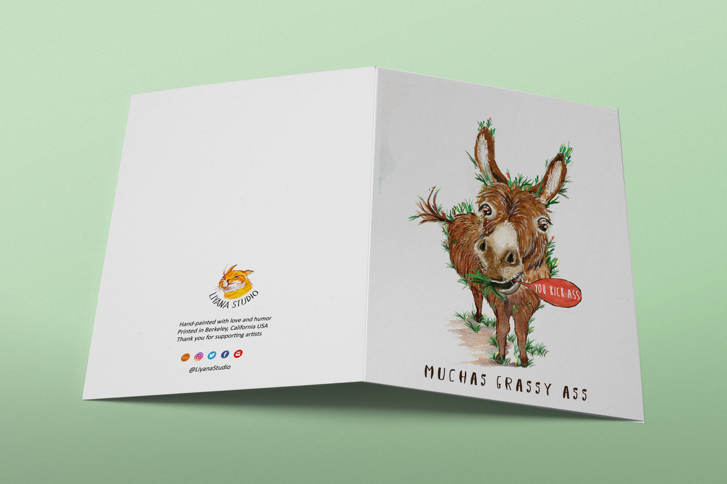 Grassy Ass Funny Thank You Cards Set - Muchas Gracias Donkey Cards Pun - You Kick Ass
