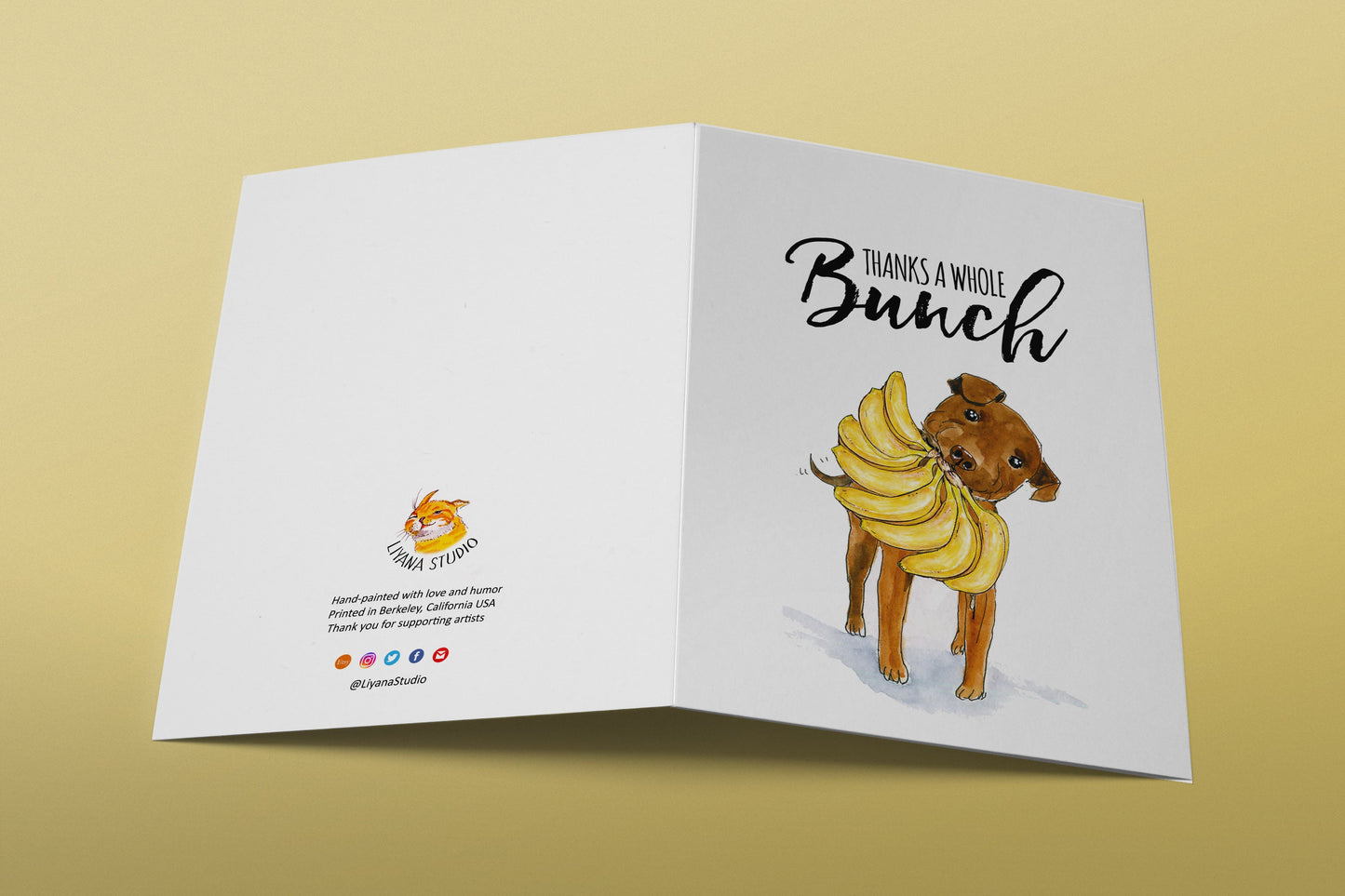 Pitbull Funny Thank You Cards From Dog - Thanks A Whole Banana Bunch