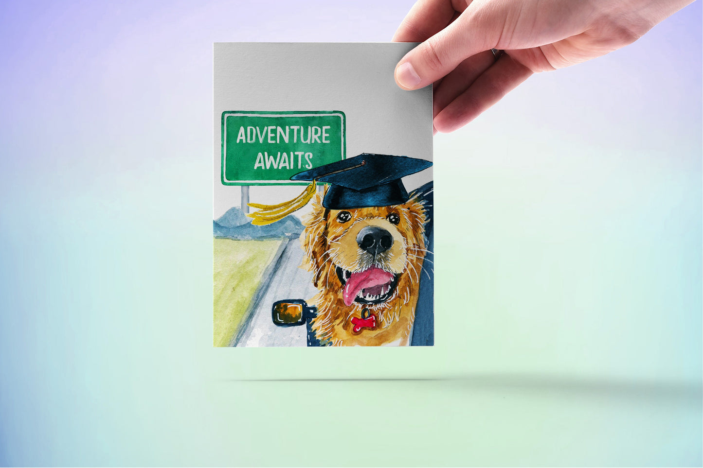 Dog Graduation Cards 2022 - Adventure Awaits Road Trip Travel - Golden Retriever College Graduation Gift