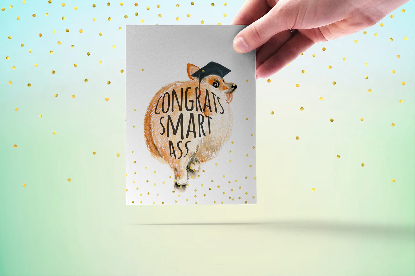 Corgi Dog Graduation Cards Funny - Congrats Smart Ass Corgi Butt - Confetti Congratulations Card For Son
