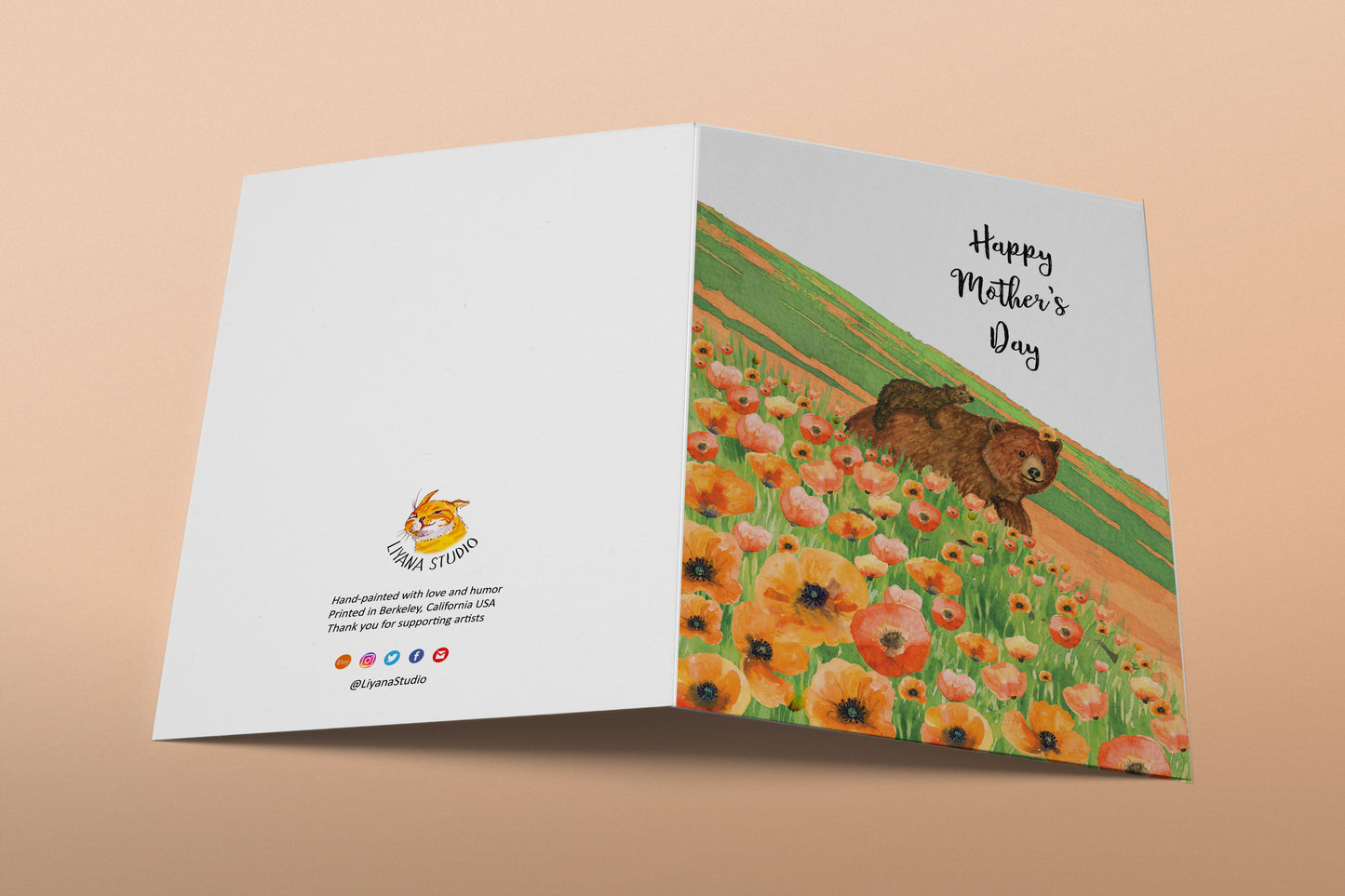 Mama Bear Mothers Day Card - Spring Flower Field Mom And Baby Cub - Our First Mothers Day Gifts