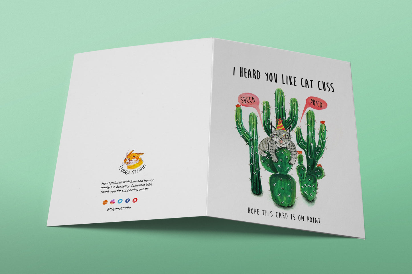 Funny Cat Birthday Cards For Friend - Lynx Cactus Card - Sucker Prick Cuss Card For Him