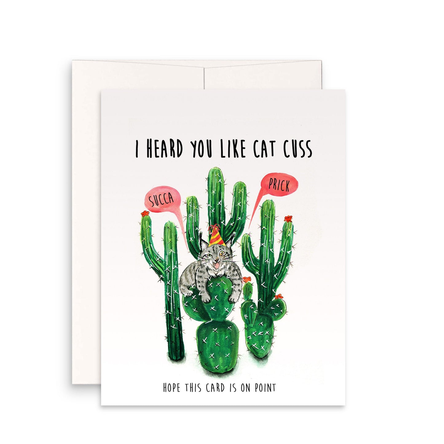 Funny Cat Birthday Cards For Friend - Lynx Cactus Card - Sucker Prick Cuss Card For Him