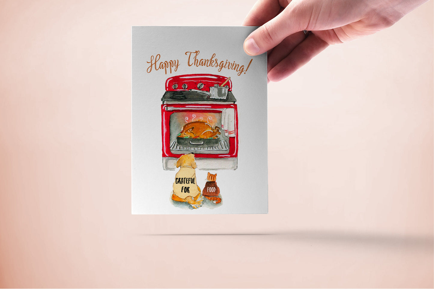 Thanksgiving Cards Funny - Cat And Dog Holiday Cards For Friends- Thankful For Turkey In Oven