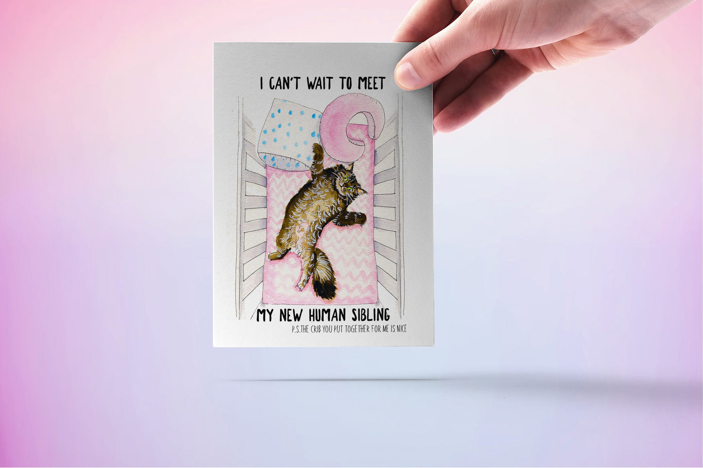 Cat Funny Baby Shower Card For Expecting Mom - I Can't Wait To Meet My New Human Sibling