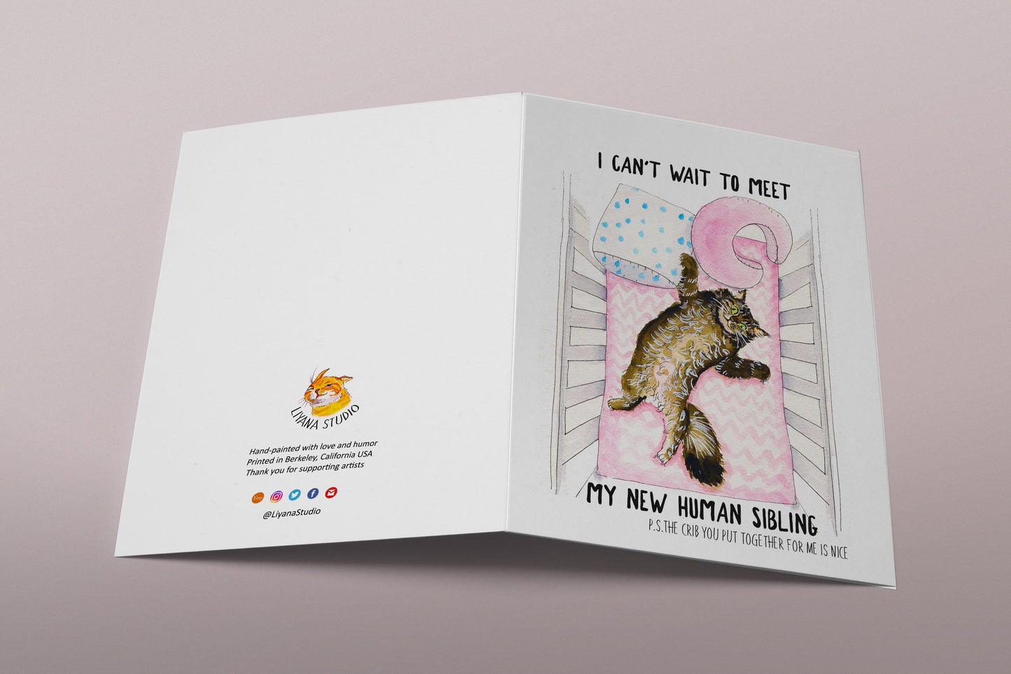 Cat Funny Baby Shower Card For Expecting Mom - I Can't Wait To Meet My New Human Sibling