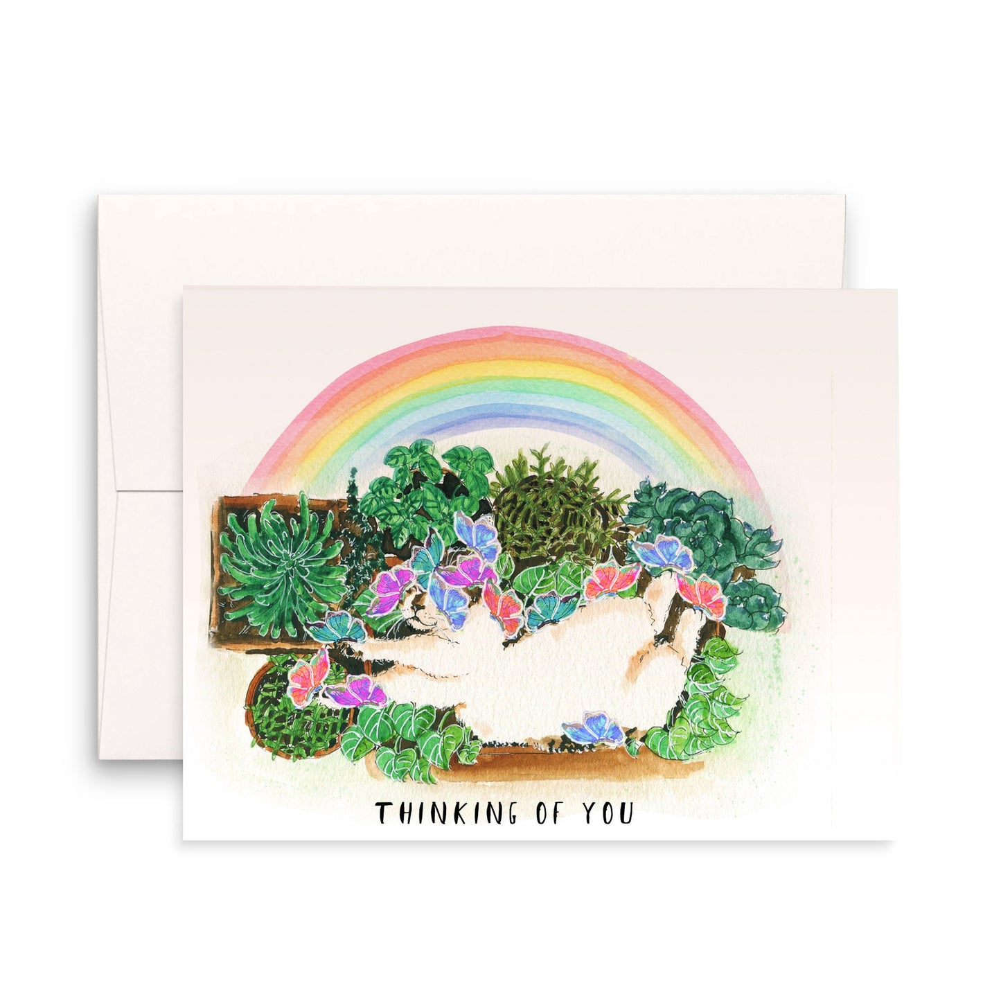 Pet Sympathy Card For Loss Of Cat - Thinking Of You - Butterfly Rainbow Garden