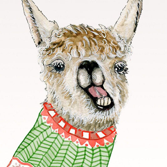 Feliz Navidad Llama Christmas Cards Funny - Ugly Holiday Sweater - Llama Fleece Navidad