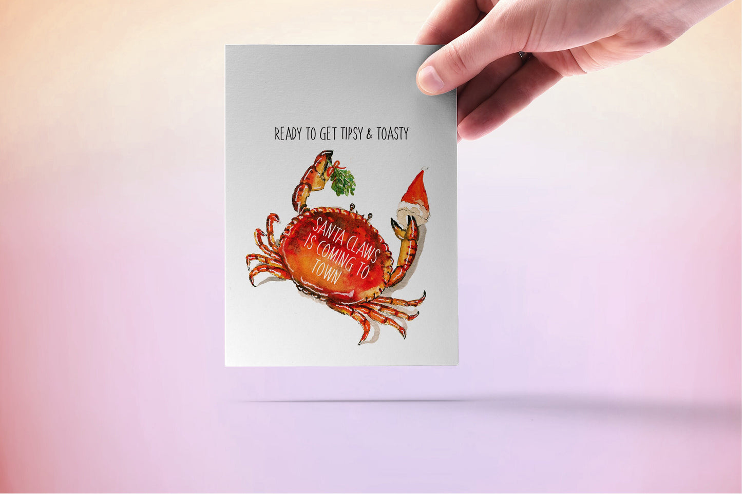 Funny Crab Santa Claws Christmas Card, Funny Holidays Card, Mistletoe Christmas Card, Christmas Humor, Funny Xmas Card Christmas Party Drink