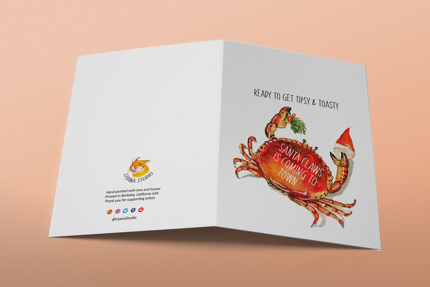 Funny Crab Santa Claws Christmas Card, Funny Holidays Card, Mistletoe Christmas Card, Christmas Humor, Funny Xmas Card Christmas Party Drink