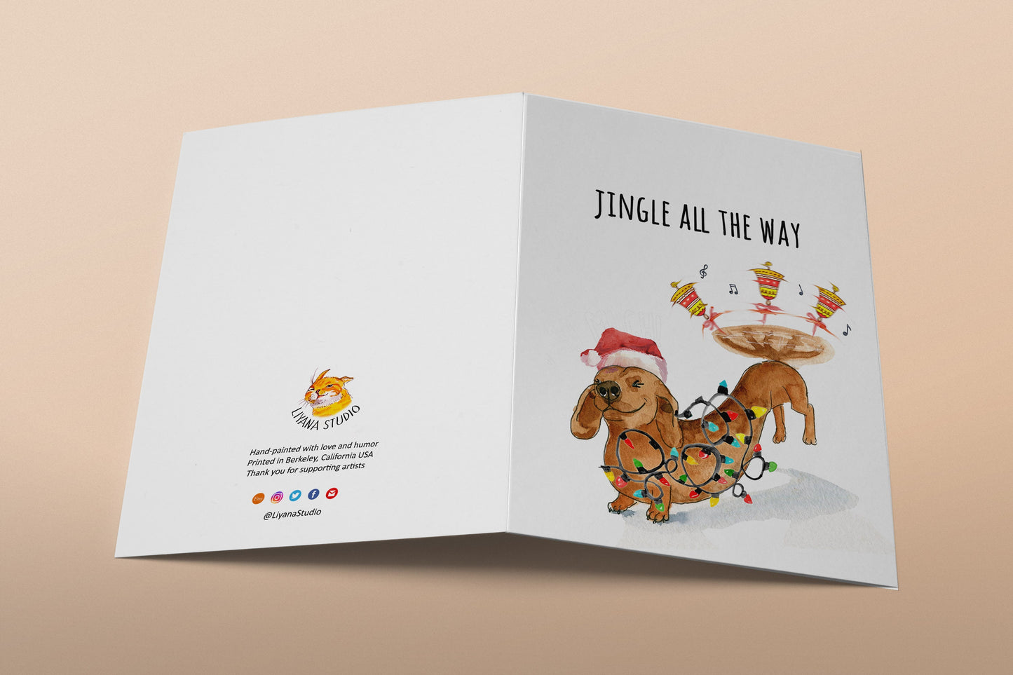 Dachshun Christmas Card Funny - Wiener Dog Jingle All The Way
