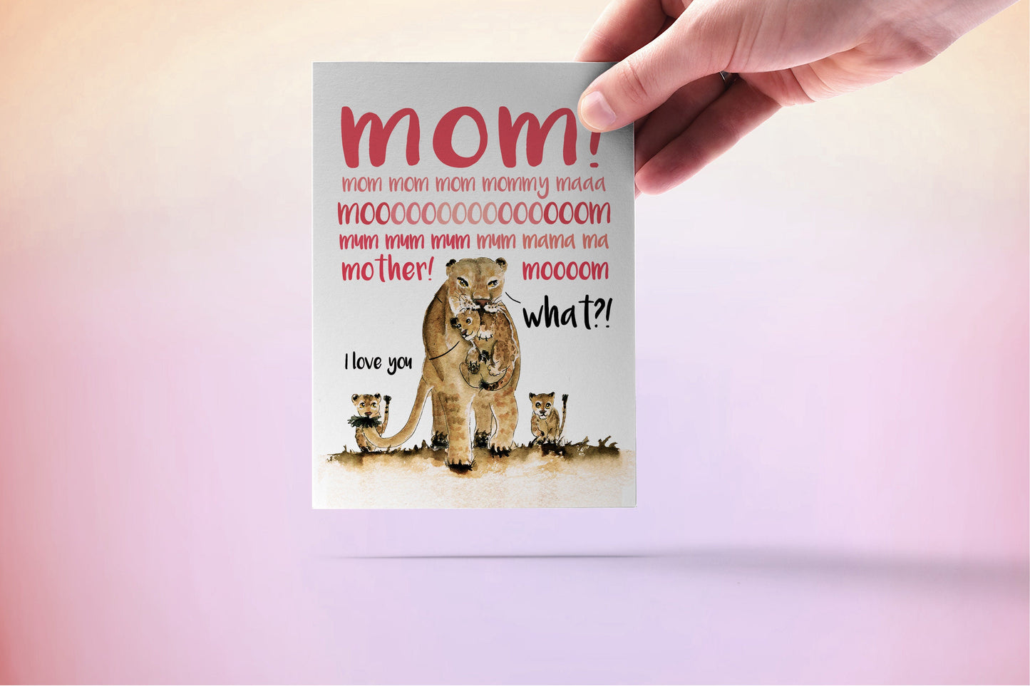 Lion Funny Mothers Day Card From Daughter - Lions Mom And Baby Birthday Card For Mom