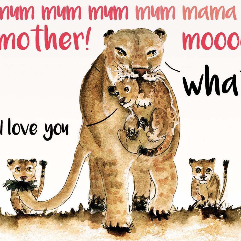 Lion Funny Mothers Day Card From Daughter - Lions Mom And Baby Birthday Card For Mom
