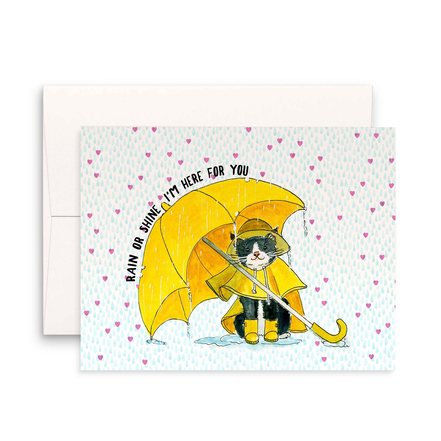 Thinking Of You Cards For Friend - Tuxedo Cat With Umbrella