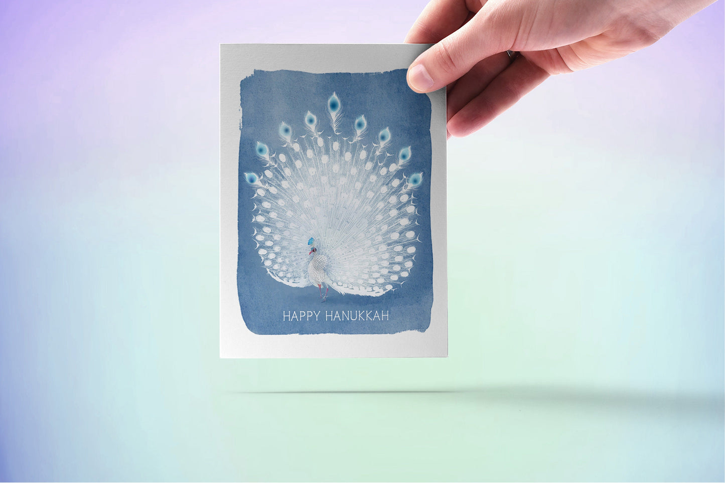 Peacock Happy Hanukkah Cards - Jewish Holiday Watercolor Greeting Card Handmade