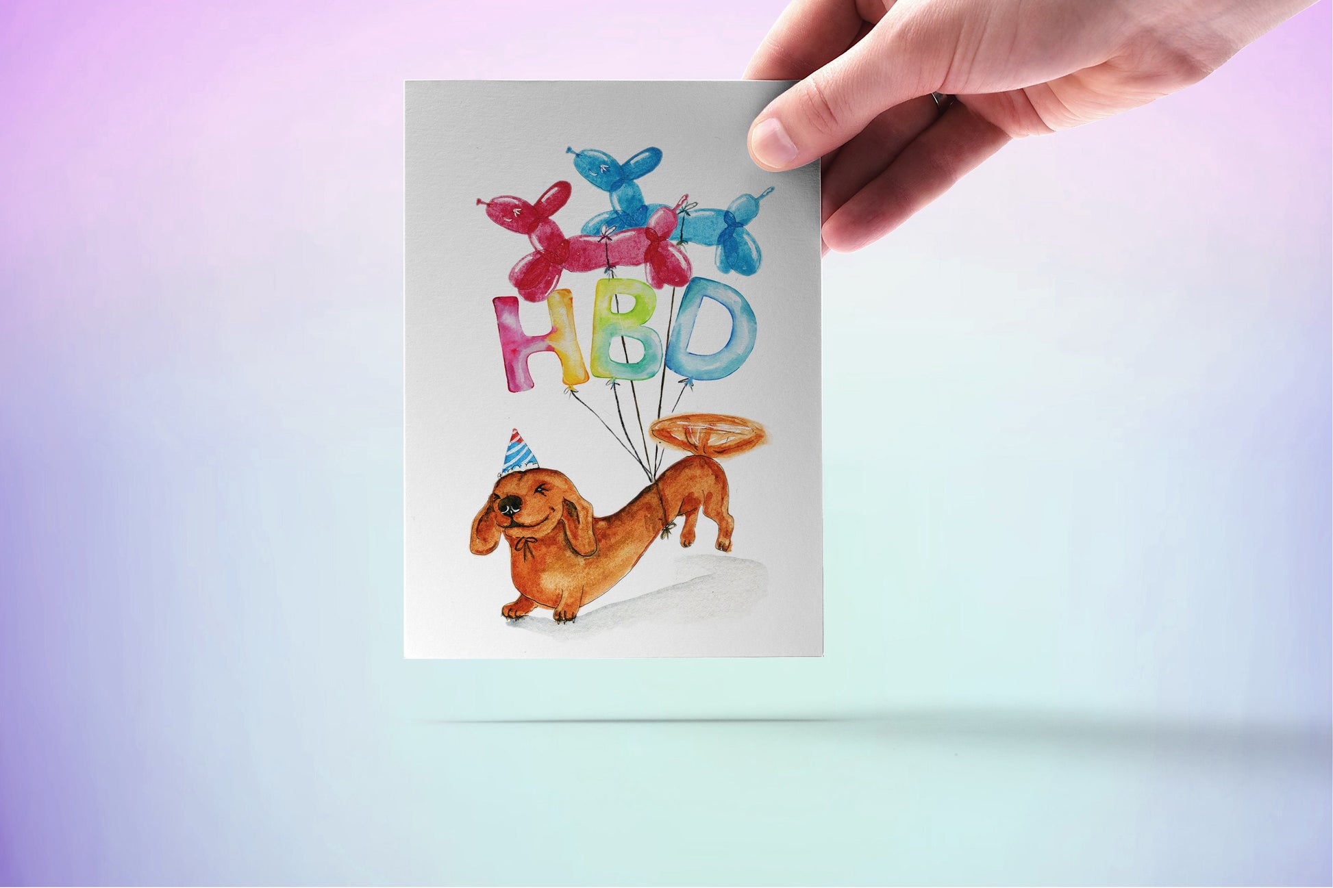 Wiener Balloons Dog Birthday Card Funny - Dachshund Doxie Birthday Party