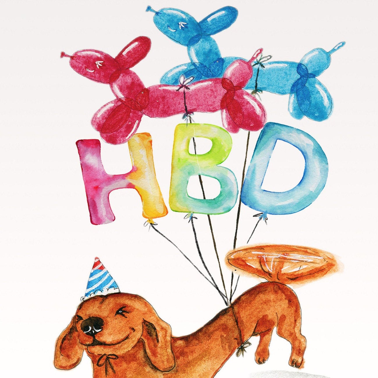 Wiener Balloons Dog Birthday Card Funny - Dachshund Doxie Birthday Party